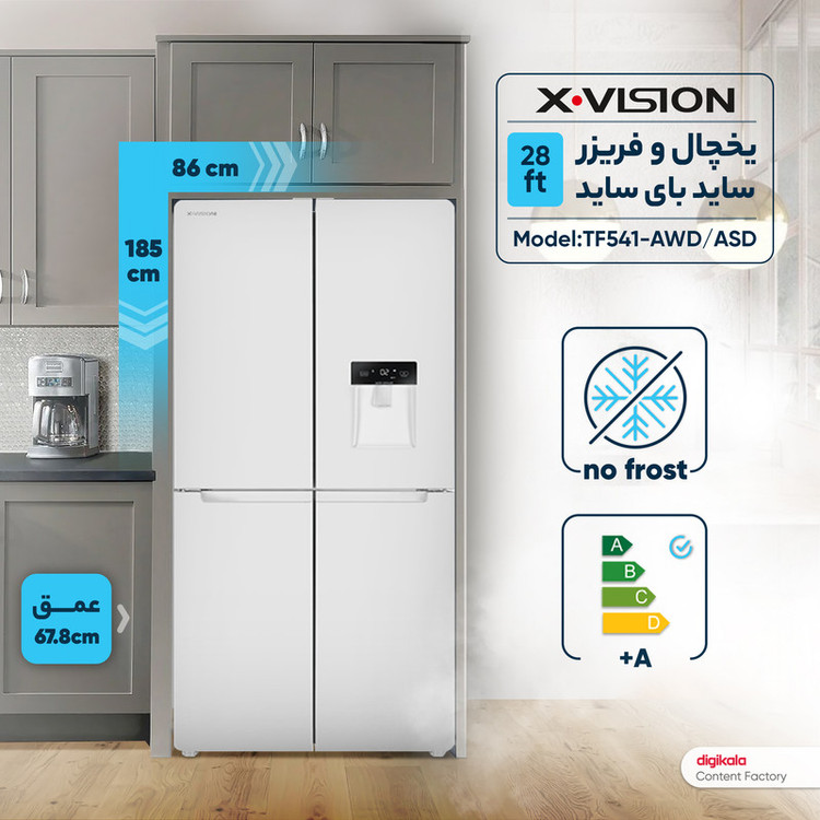 یخچال و فریزر ساید بای ساید 28 فوت ایکس ویژن مدل TF541-AWD رنگ سفید گرید B ایراد جزیی ظاهری 36 ماه گارانتی